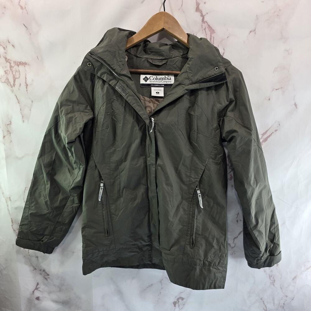 Columbia Jacket Womens Small Green Rain Coat Shell Ski Snow Fur Hood Army Olive